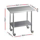 Cefito Stainless Steel Kitchen Benches Work Bench Wheels 91X61CM 432
