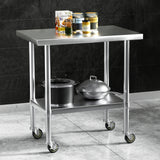 Cefito Stainless Steel Kitchen Benches Work Bench Wheels 91X61CM 431