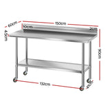Cefito Stainless Steel Kitchen Bench w/ Splashback Work Table Prep Bench Commercial 1500x600MM 430 - Cefito