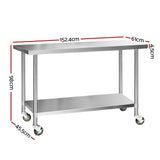 Cefito 1524x610mm Stainless Steel Kitchen Bench with Wheels 431