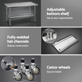 Cefito 1524x762mm Stainless Steel Kitchen Bench w/ Splashback Work Table Prep Bench Commercial 430