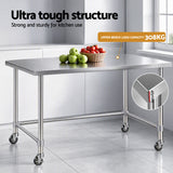 Cefito 1524x762mm Stainless Steel Kitchen Bench w/ Splashback Work Table Prep Bench Commercial 430 - Cefito