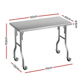 Cefito Stainless Steel Kitchen Benches Work Bench Wheels 122X61CM 432