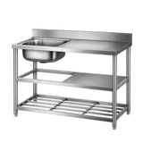 Cefito Stainless Steel Kitchen Bench Work Table with Sink Splashback 120cm - Cefito