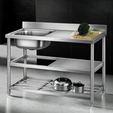 Cefito Stainless Steel Kitchen Bench Work Table with Sink Splashback 120cm - Cefito