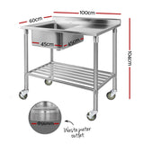 Cefito Stainless Steel Sink Bench Kitchen Work Benches Bowl Wheels 306