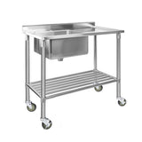 Cefito Stainless Steel Sink Bench Kitchen Work Benches Bowl Wheels 307