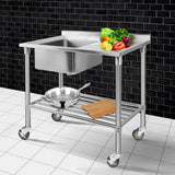 Cefito Stainless Steel Sink Bench Kitchen Work Benches Bowl Wheels 305