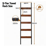 Cefito 5-Tier Blanket Ladder for Bathroom, Quilt Rack with Hooks & Anti-Tip- Black - Cefito