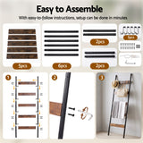 Cefito 5-Tier Blanket Ladder for Bathroom, Quilt Rack with Hooks & Anti-Tip- Black - Cefito