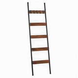 Cefito 5-Tier Blanket Ladder for Bathroom, Quilt Rack with Hooks & Anti-Tip- Black - Cefito