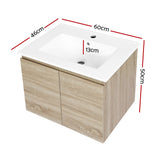 Cefito Vanity Unit Basin Cabinet Storage Bathroom Wall Mounted Ceramic 600mm Oak - Cefito