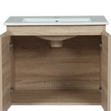 Cefito Vanity Unit Basin Cabinet Storage Bathroom Wall Mounted Ceramic 600mm Oak - Cefito