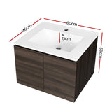 Cefito Bathroom Vanity Unit Ceramic Basin Cabinet Wall Mounted Storage 600mm Walnut - Cefito