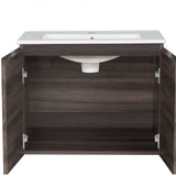 Cefito Bathroom Vanity Unit Ceramic Basin Cabinet Wall Mounted Storage 600mm Walnut - Cefito
