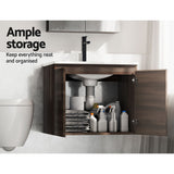Cefito Bathroom Vanity Unit Ceramic Basin Cabinet Wall Mounted Storage 600mm Walnut - Cefito