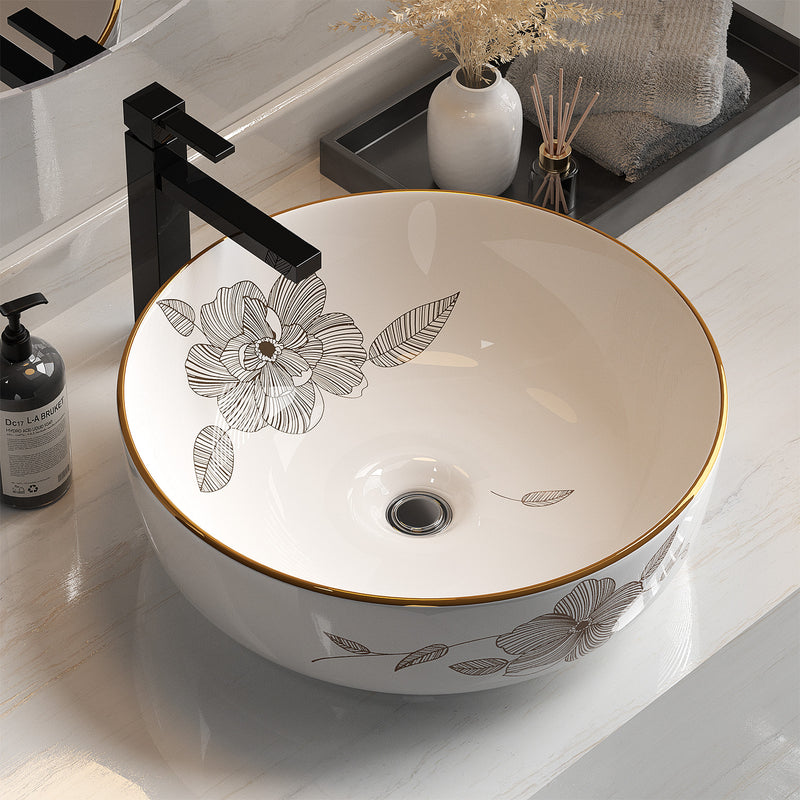 Cefito Bathroom Basin Ceramic Vanity Sink Hand Wash Bowl with Pattern 41x41cm - Cefito