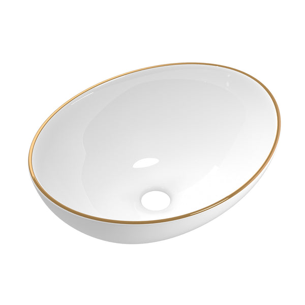 Cefito Bathroom Basin Ceramic Vanity Sink Hand Wash Bowl Gold Line 41x34cm - Cefito