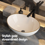 Cefito Bathroom Basin Ceramic Vanity Sink Hand Wash Bowl Gold Line 41x34cm - Cefito