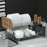 Cefito Dish Rack Drying Drainer Cup Holder Cutlery Tray Kitchen Organiser 2-Tier - Cefito