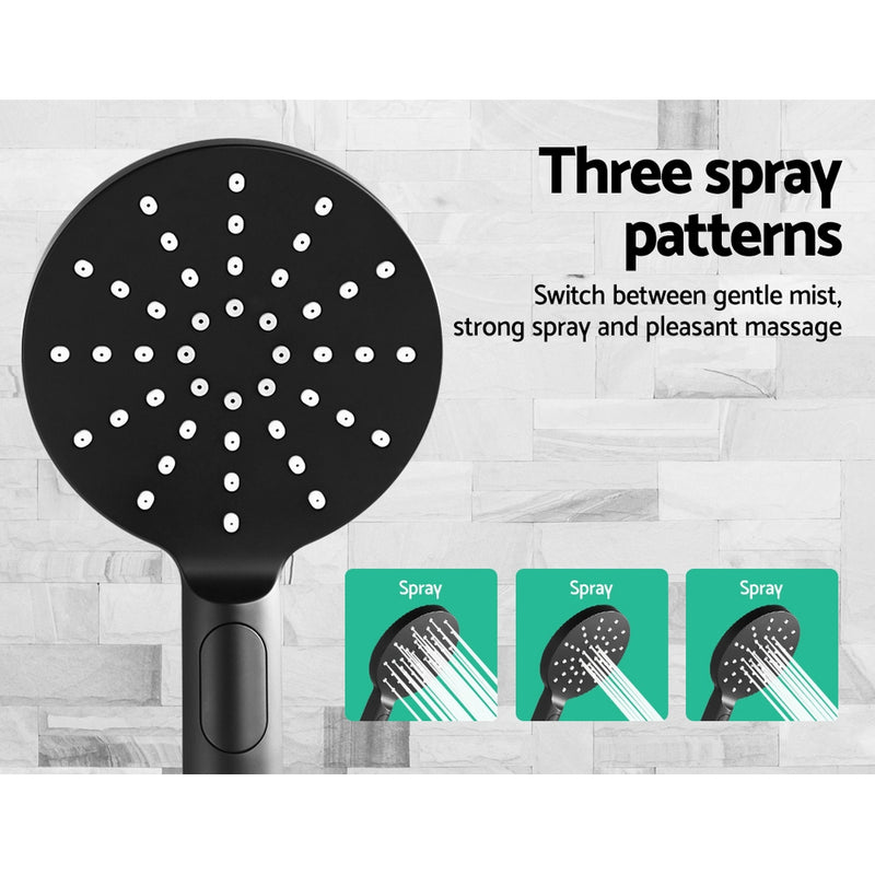 Cefito WELS 9 inch Rain Shower Head Round Wall Bathroom Arm Handheld Spray Bracket Rail Mat Black - Cefito