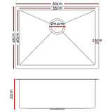 Cefito 600mm x 450mm Stainless Steel Sink