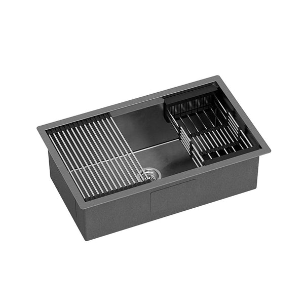 Cefito Kitchen Sink 70X45CM Stainless Steel Single Bowl Drain Rack Basket Black - Cefito
