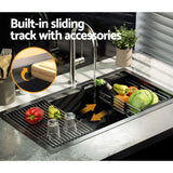 Cefito Kitchen Sink 81X45CM Stainless Steel Single Bowl Drain Rack Basket Black - Cefito
