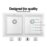 Cefito Kitchen Sink Granite Stone Laundry Top or Undermount Double White 790mm x 460mm