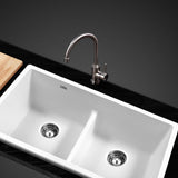 Cefito Kitchen Sink Granite Stone Laundry Top or Undermount Double White 790mm x 460mm
