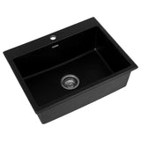 Cefito Kitchen Sink Granite Stone Sinks Basin Single Bowl Black 600mmx470mm - Cefito