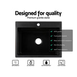 Cefito Kitchen Sink Granite Stone Sinks Basin Single Bowl Black 600mmx470mm - Cefito