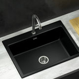 Cefito Kitchen Sink Granite Stone Sinks Basin Single Bowl Black 600mmx470mm - Cefito