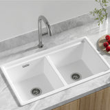Cefito Kitchen Sink Stone Sink Granite Laundry Basin Double Bowl 79cmx46cm White - Cefito