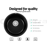 Cefito GranitCefito Granite Stone Kitchen Laundry Sink Bowl Top or Under Mount Round 430mm x 200mm Black
