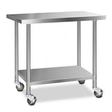 Cefito 304 Stainless Steel Kitchen Benches Work Bench Food Prep Table with Castor Wheels 1219mm x 610mm