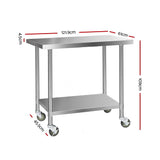 Cefito 304 Stainless Steel Kitchen Benches Work Bench Food Prep Table with Castor Wheels 1219mm x 610mm