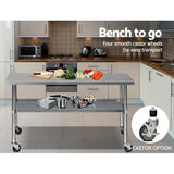 Cefito 304 Stainless Steel Kitchen Benches Work Bench Food Prep Table with Castor Wheels 1829mm x 610mm