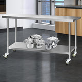 Cefito 304 Stainless Steel Kitchen Benches Work Bench Food Prep Table with Castor Wheels 1829mm x 610mm