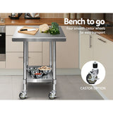 Cefito 762mm x 762mm Commercial Stainless Steel Kitchen Bench with Castor Wheels