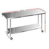 Cefito 1829mm x 762mm Commercial Stainless Steel Kitchen Bench with Castor Wheels