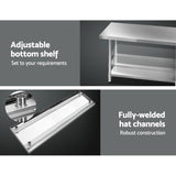 Cefito 1829mm x 762mm Commercial Stainless Steel Kitchen Bench with Castor Wheels