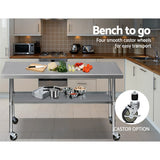 Cefito 1829mm x 762mm Commercial Stainless Steel Kitchen Bench with Castor Wheels