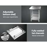 Cefito 430 Stainless Steel Kitchen Benches Work Bench Food Prep Table with Wheels 610MM x 610MM - Cefito