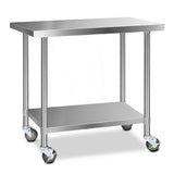 Cefito 430 Stainless Steel Kitchen Benches Work Bench Food Prep Table with Castor Wheels 1219mm x 610mm