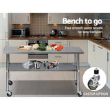 Cefito 430 Stainless Steel Kitchen Benches Work Bench Food Prep Table with Castor Wheels 1829mm x 610mm