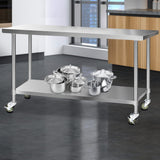 Cefito 430 Stainless Steel Kitchen Benches Work Bench Food Prep Table with Castor Wheels 1829mm x 610mm
