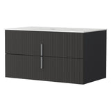 Cefito Vanity Unit 900mm Bathroom Cabinet Storage Wall Hung Black Timber Front - Cefito