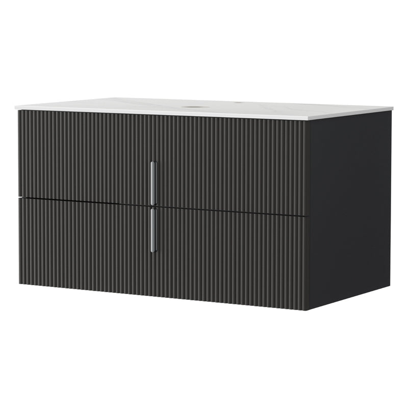 Cefito Vanity Unit 900mm Bathroom Cabinet Storage Wall Hung Black Timber Front - Cefito