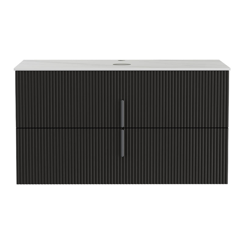 Cefito Vanity Unit 900mm Bathroom Cabinet Storage Wall Hung Black Timber Front - Cefito